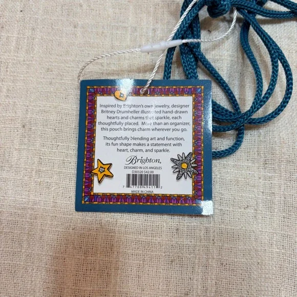 Brighton Charmed Love Jewelry Pouch Britney Drumheller Gem Heart Teal Satin NEW - Picture 3 of 8
